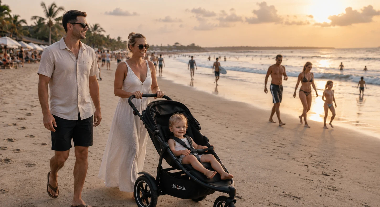 A happy young family enjoying a Bali beach holiday