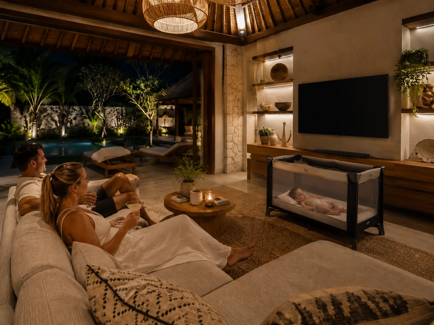 A couple relaxing at their Bali villa